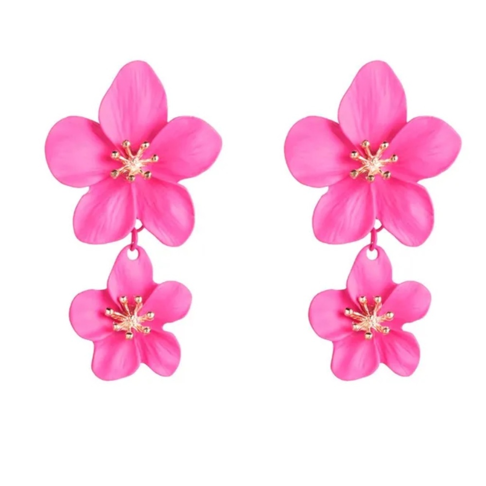 Bold Big Pink Double Flower Earrings